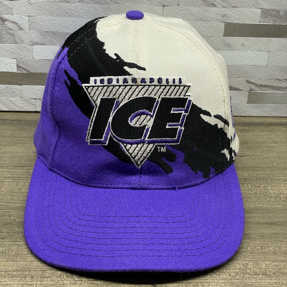 Rare Grail VTG Indianapolis Ice Splash Style Hat IHL Hockey Purple Snapback Hat